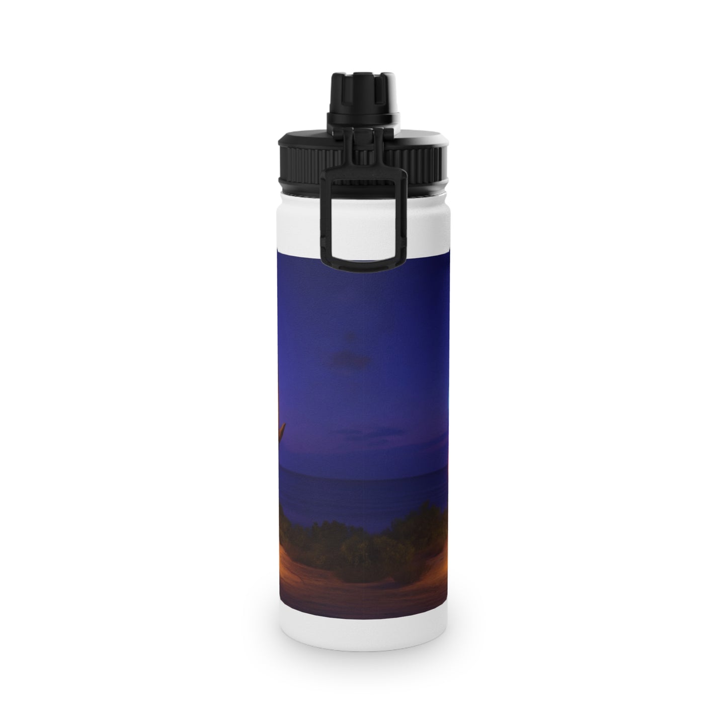 Luminous Phoenix Arch Water Bottle – Twilight Sanctuary with Hanging Lanterns