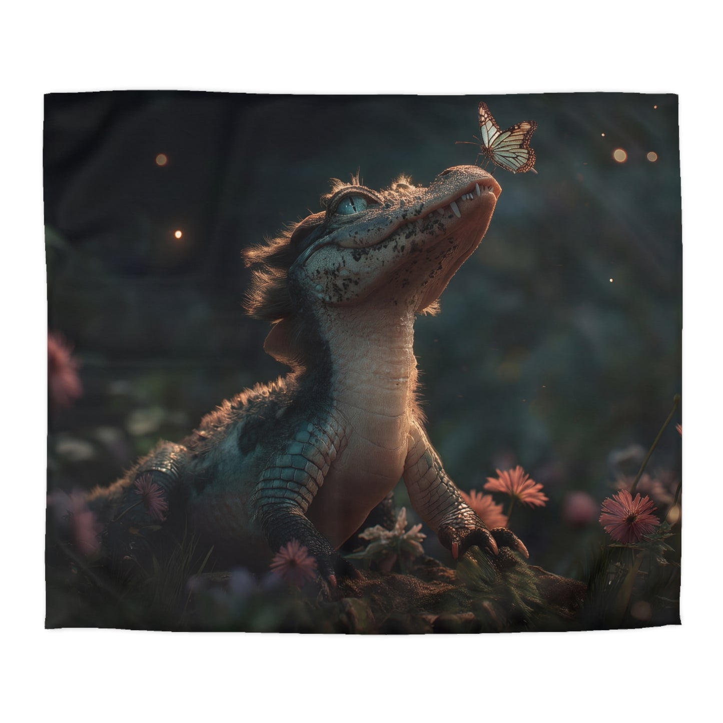 Gentle Croc and Butterfly Duvet Cover – Twilight Meadow Dreamscape