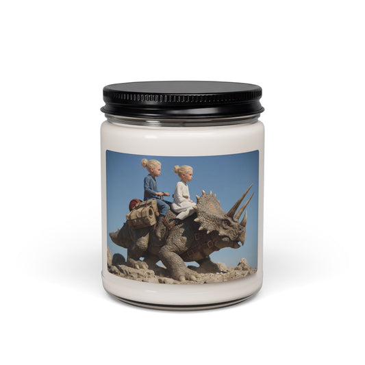 Twin Adventurers on Triceratops Scented Soy Candle, 9oz – Dusty Desert Odyssey