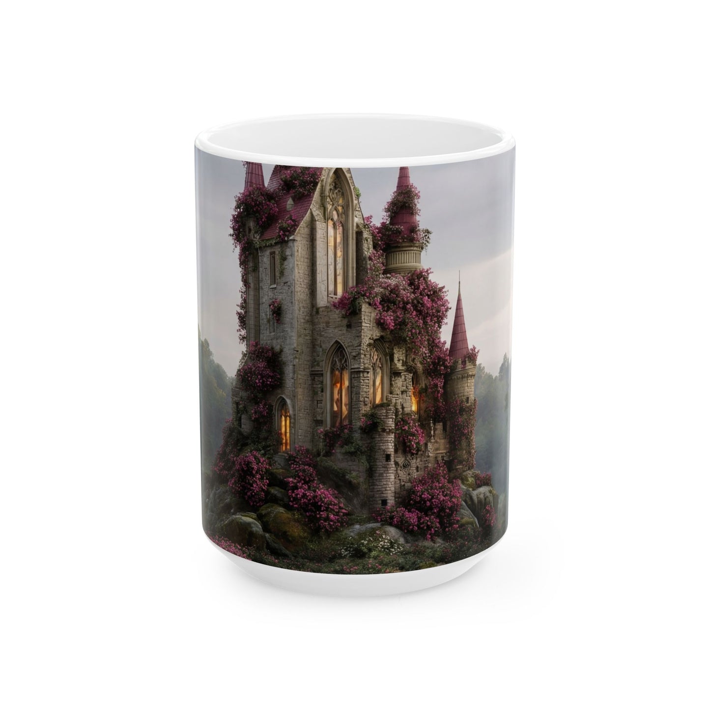 Rose-Clad Castle Ceramic Mug – Twilight Bloom Sanctuary