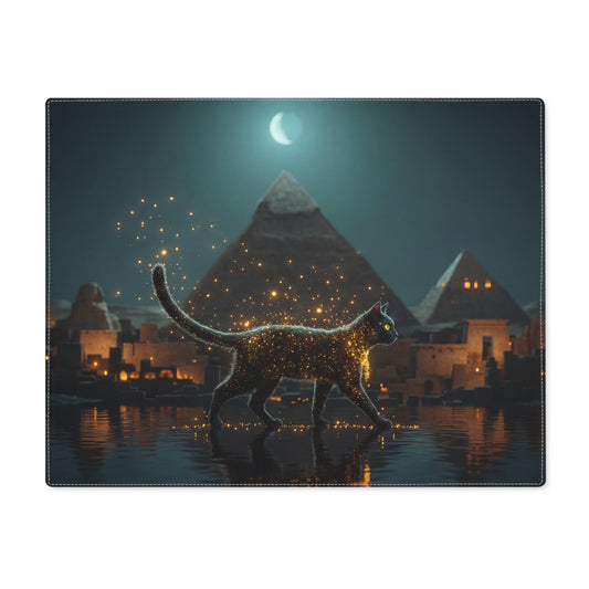 Starlit Cat Placemat – Egyptian Nightwalk with Pyramids