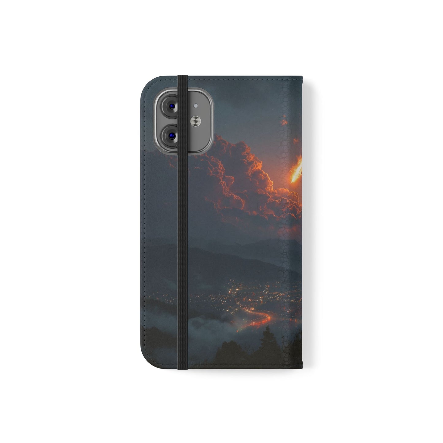 Meteor Over Valley Flip Cases – Crimson Sky Sentinel Cover
