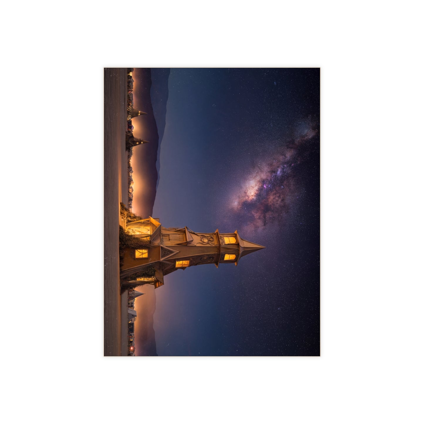 Starlit Clocktower Ceramic Photo Tile – A Desert Sanctuary Under the Milky Way