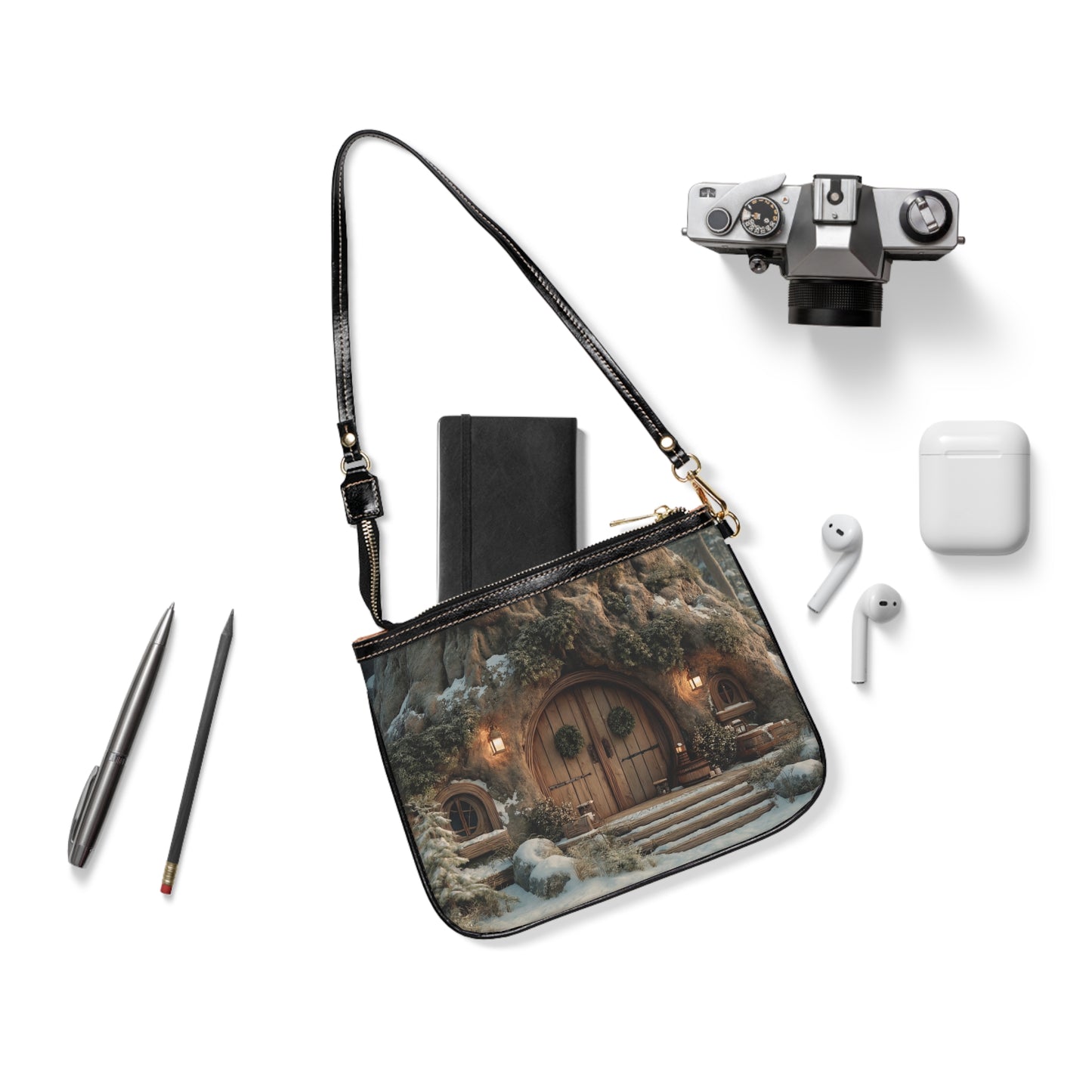 Winterwood Cottage Shoulder Bag – Snow-Dusted Treehouse Sanctuary