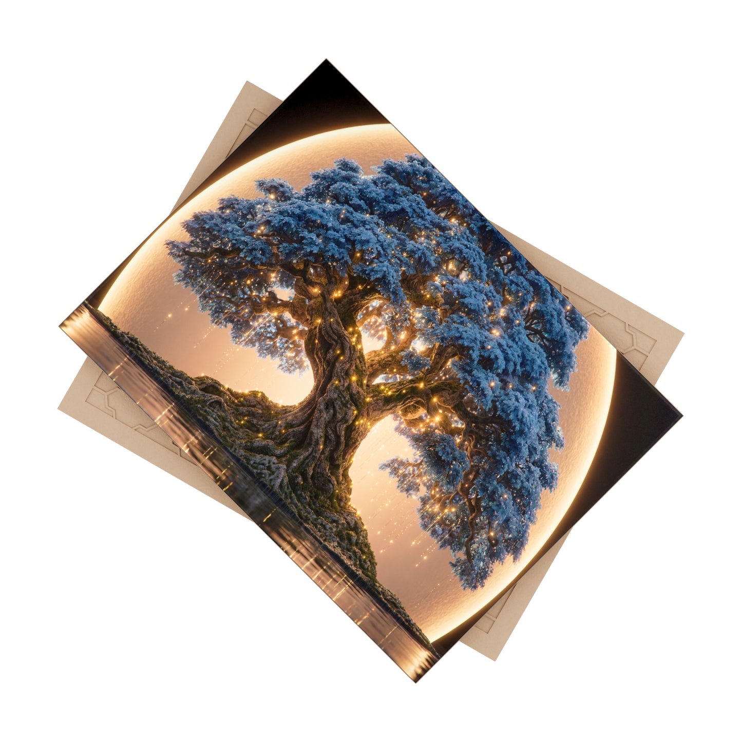 Moonlit Oracle Tree Ceramic Photo Tile – Whispering Wisdom Under Golden Light