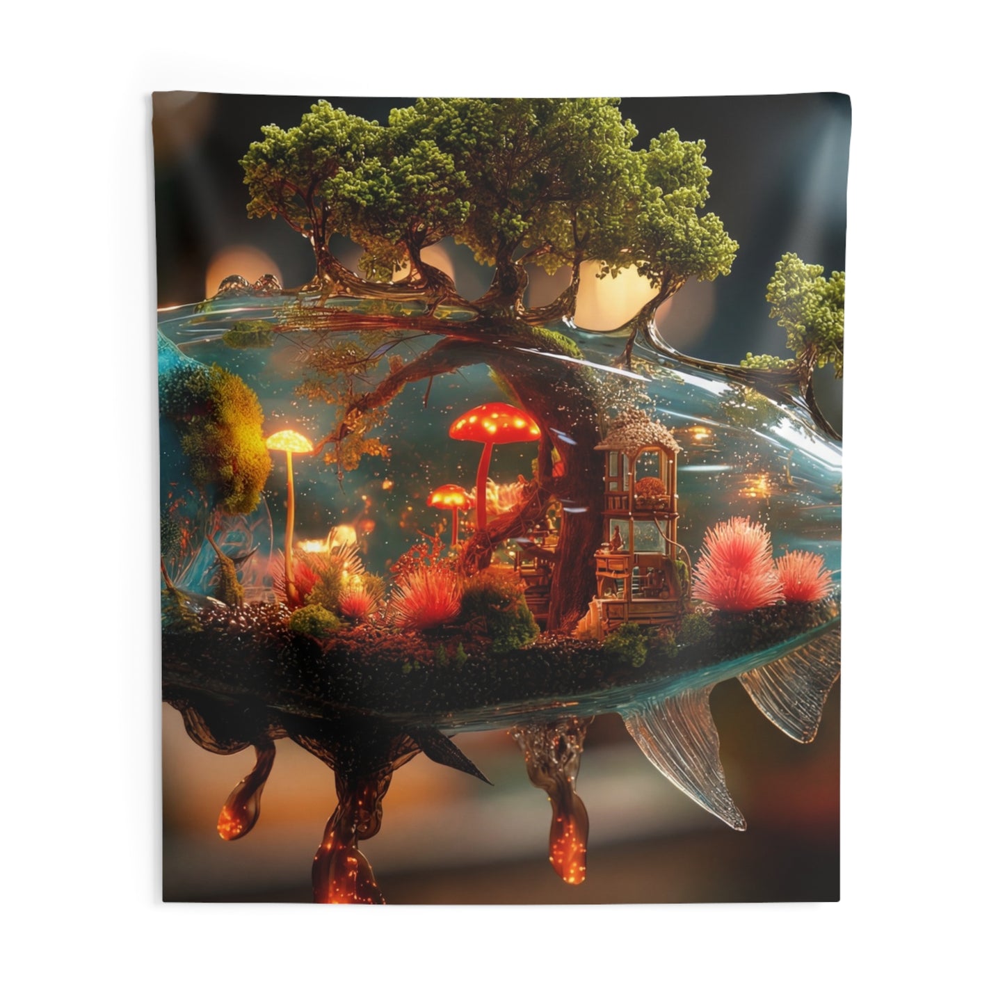 Enchanted Forest Fish Tapestries – Liquid Dreamscape with Glowing Mushrooms