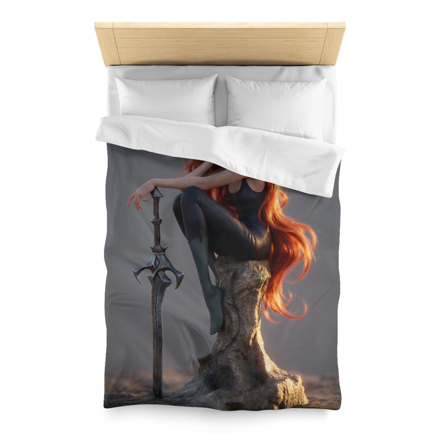 Crimson Sentinel Microfiber Duvet Cover – Sunset Resting on a Weathered Stone