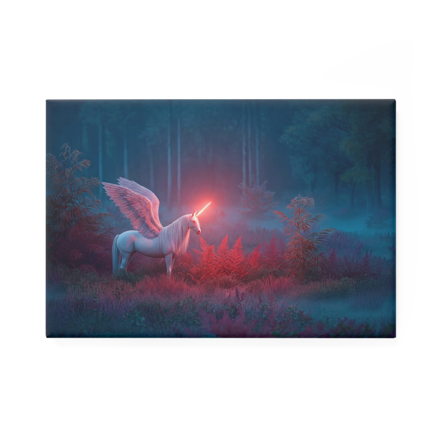 Winged Unicorn in Twilight Meadow Button Magnet, Rectangle (1 & 10 pcs) – Crimson Glow Guardian