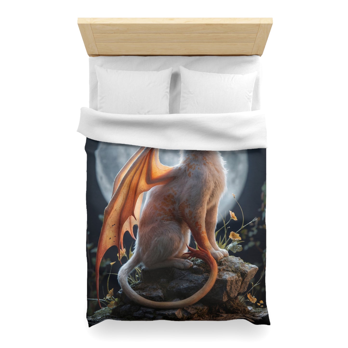 Lunar Dragon Cat Microfiber Duvet Cover – Moonlit Whispers on Your Bed