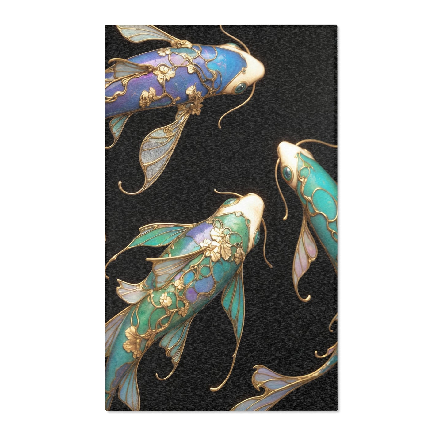 Art Nouveau Koi Area Rugs – Luminous Gold & Azure Dreamscape