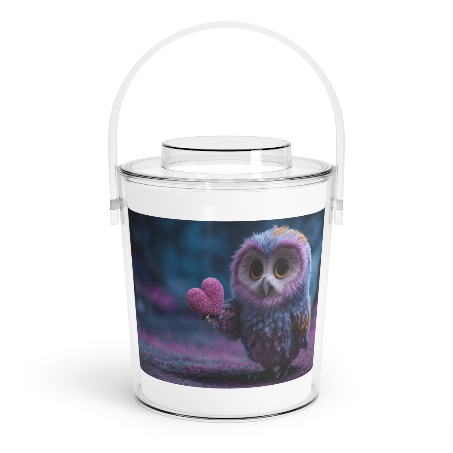 Velvet Owl Ice Bucket with Tongs – Offering a Fuzzy Heart in Twilight