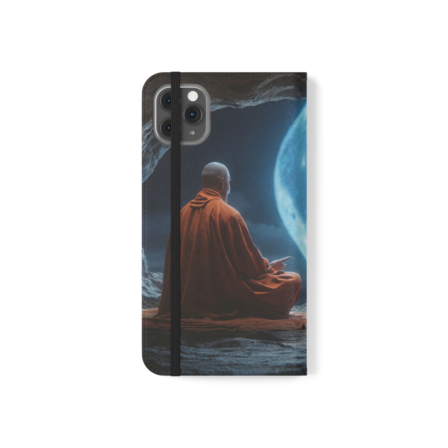 Lunar Meditation Flip Cases – Serene Monk Under Moonlight
