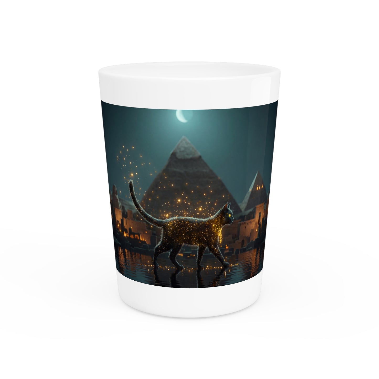 Desert Sentinel Cat Shot Glass – Pharaoh’s Moonlit Guardian