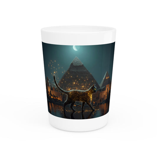 Desert Sentinel Cat Shot Glass – Pharaoh’s Moonlit Guardian