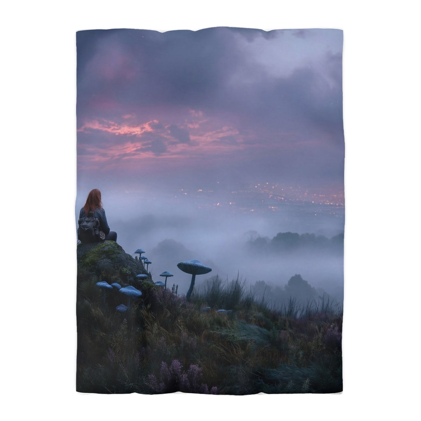 Moonlit Wanderer Microfiber Duvet Cover – Twilight Vista with Bioluminescent Fungi