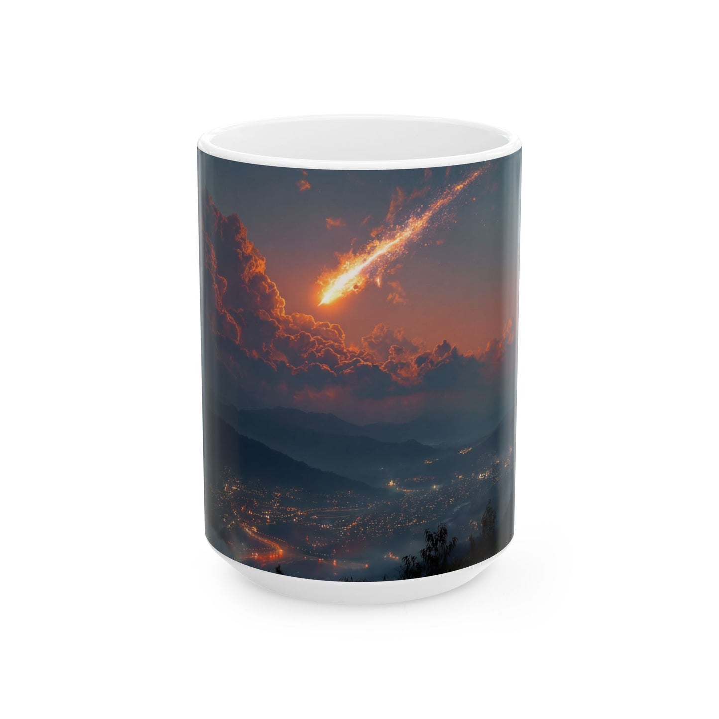 Celestial Fireball Ceramic Mug – Twilight Skyfall Dreamscape
