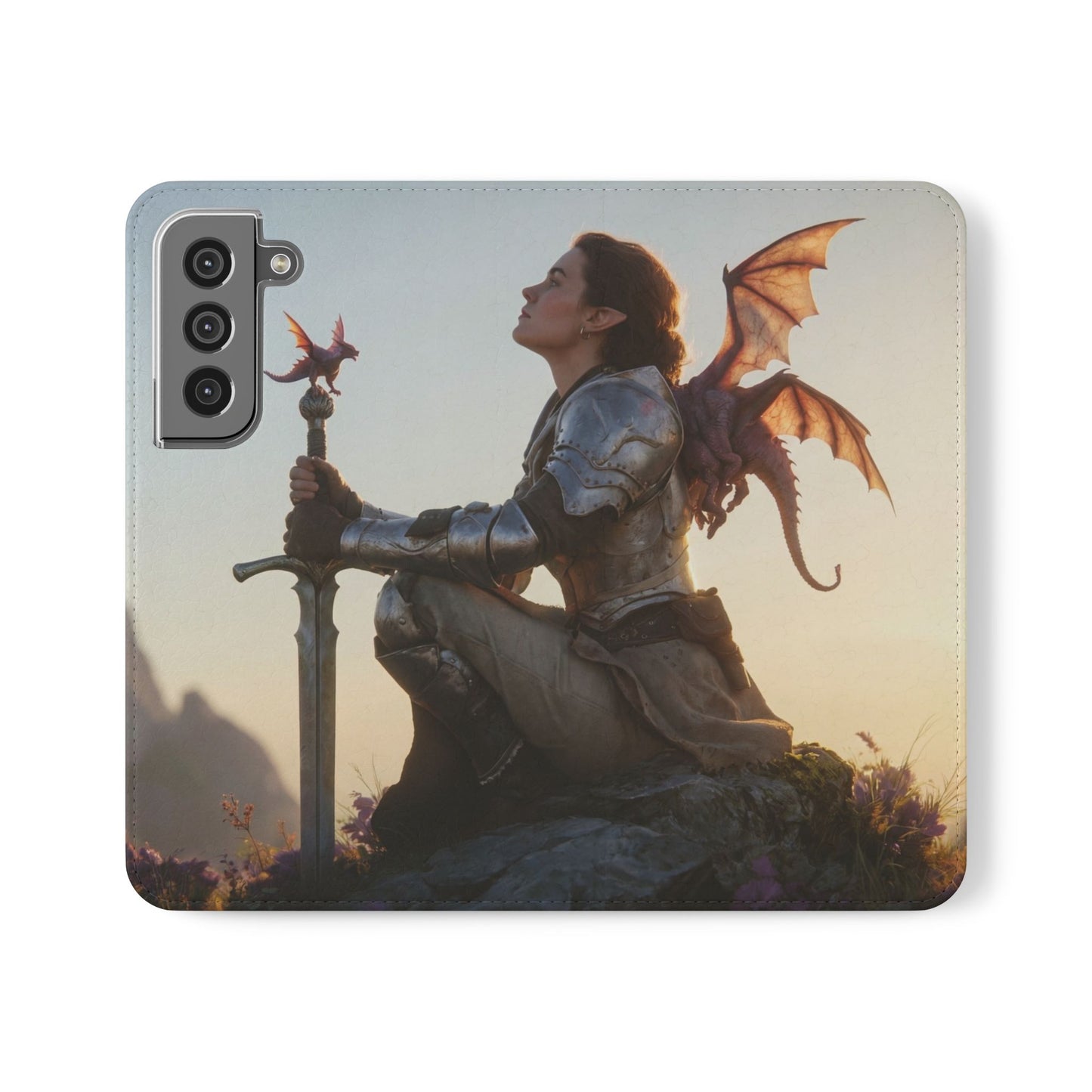 Dragon Knight Flip Cases – Sunlit Sentinel with Mini Drake and Sword