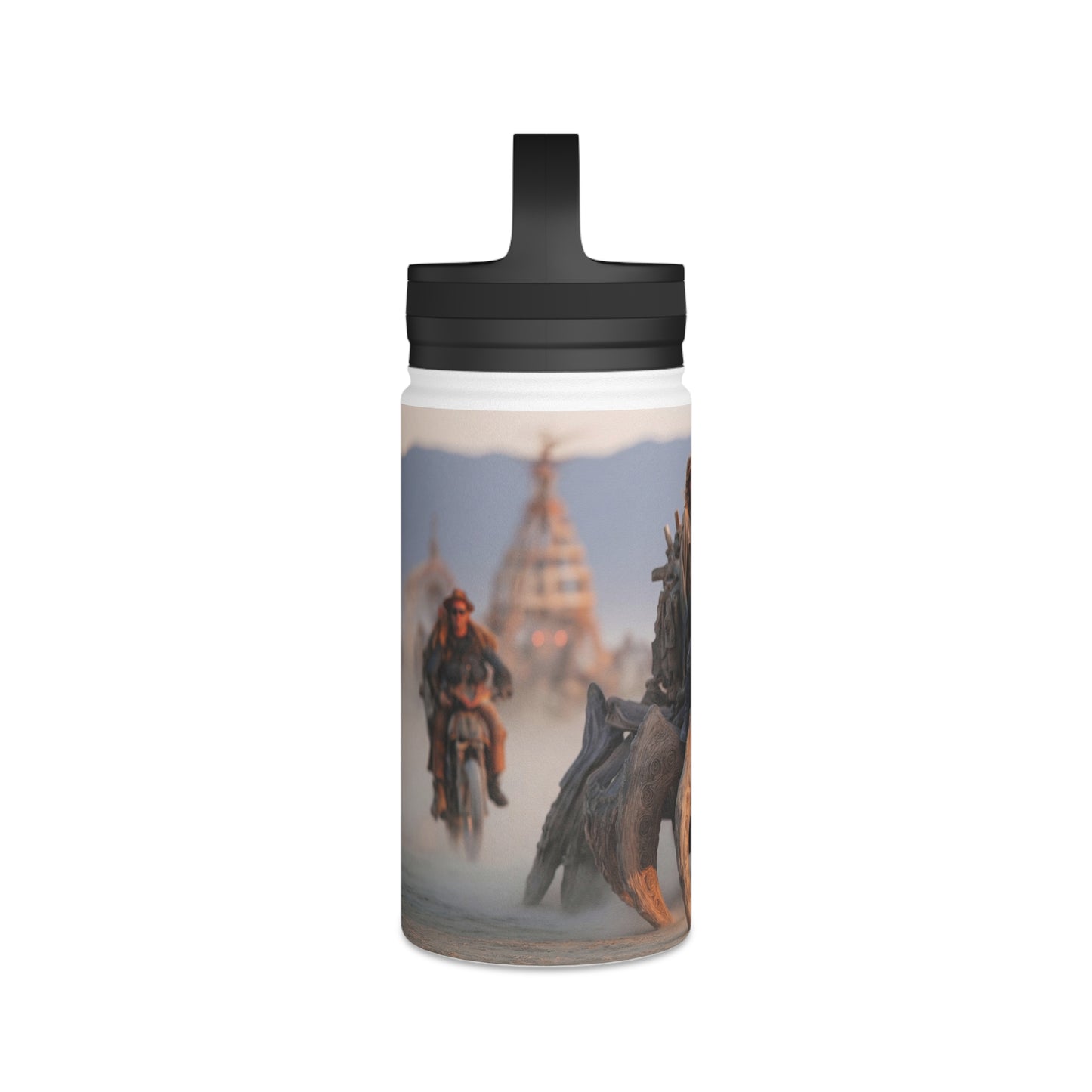 Desert Nomad Chariot Water Bottle – Handle Lid – Dust-Swirled Sunset Ride