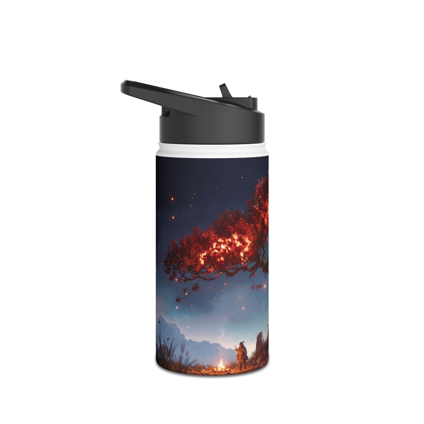 Whispering Ember Tree Water Bottle – Moonlit Campfire Sanctuary