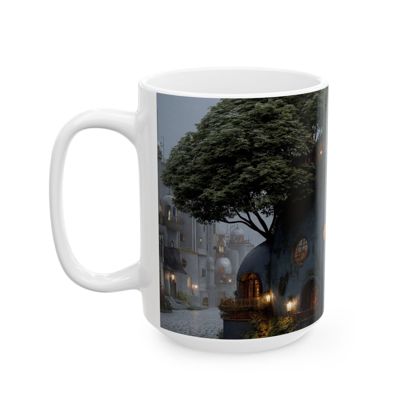 Sky-Rooted Dome House Ceramic Mug – Twilight Haven in Stone and Moss