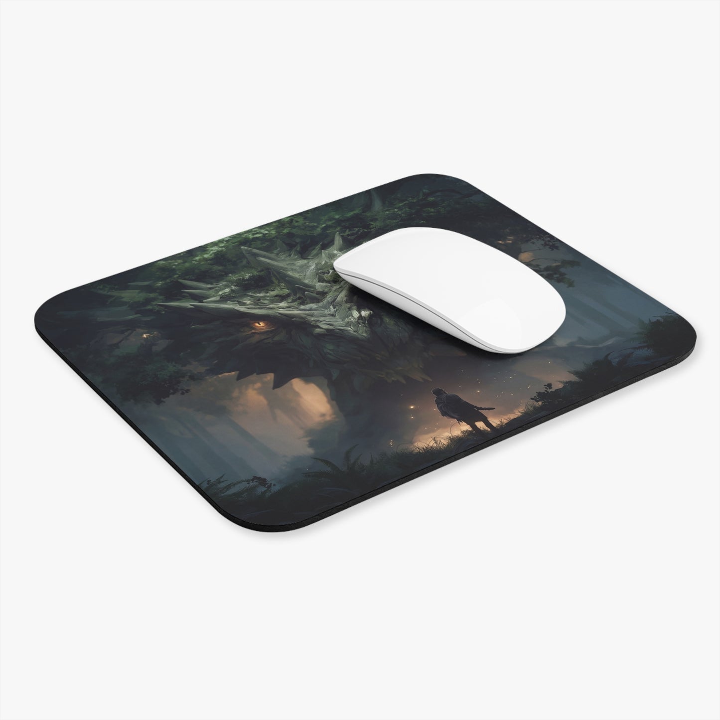 Ancient Dragon Sentinel Mouse Pad – Moss-Covered Forest Guardian (Rectangle)
