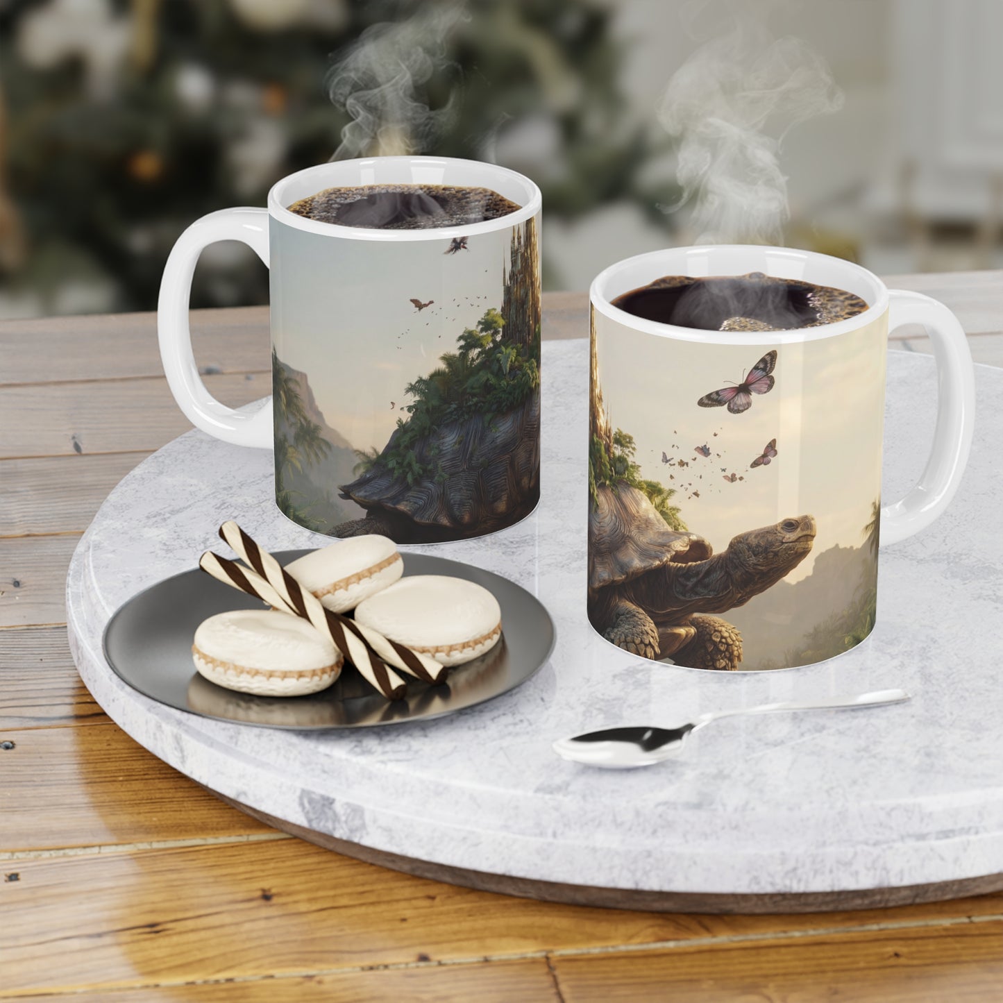 Turtle-Carried Castle Ceramic Mugs (11oz\15oz\20oz) – Verdant Sanctuary on Ancient Shell
