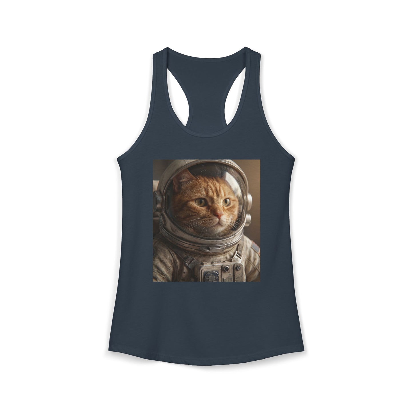 Astronaut Cat Women's Ideal Racerback Tank – Metallic Suit & Amber Eyes