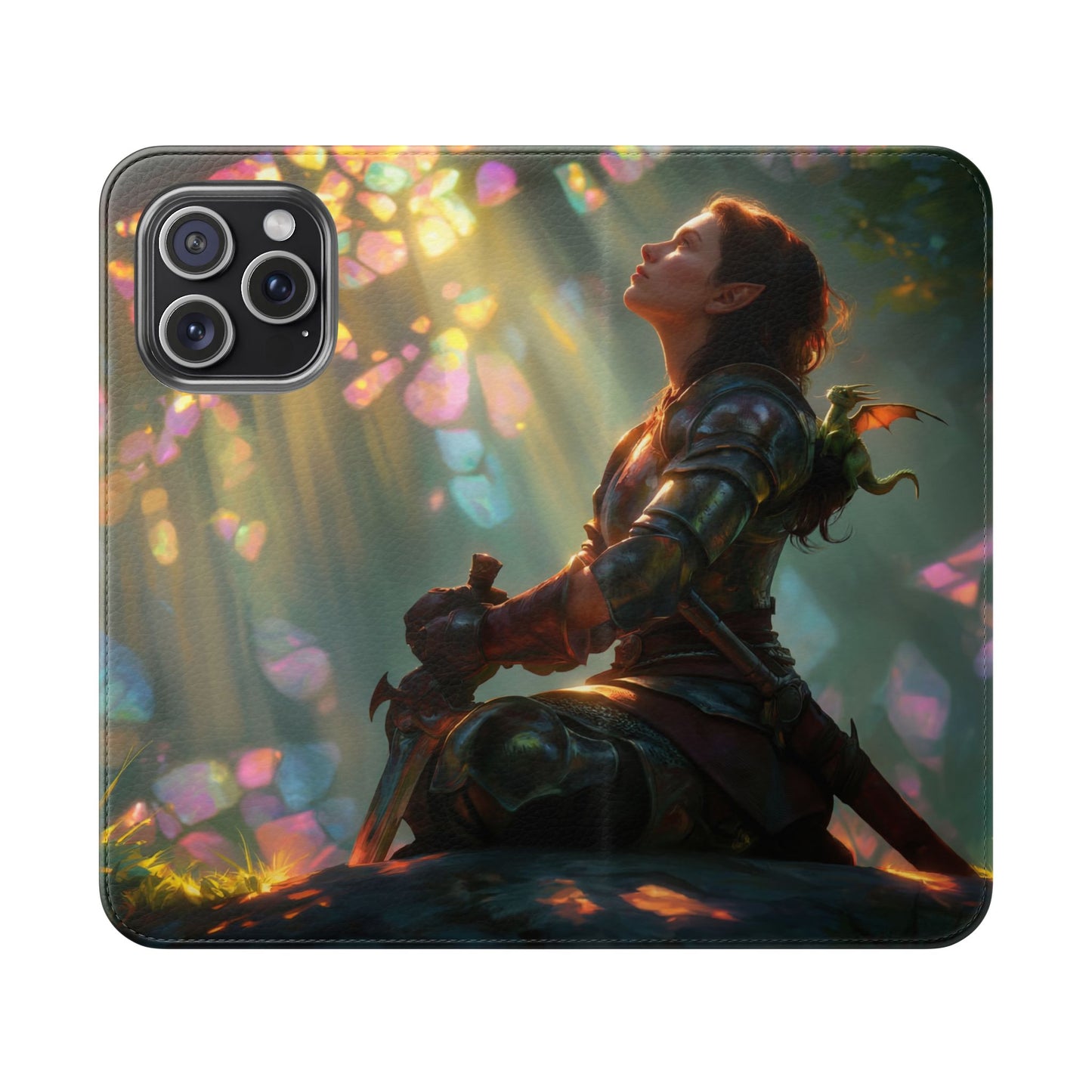 Crystal Grove Sentinel Flip Cases – Iridescent Forest Dawn Guardian