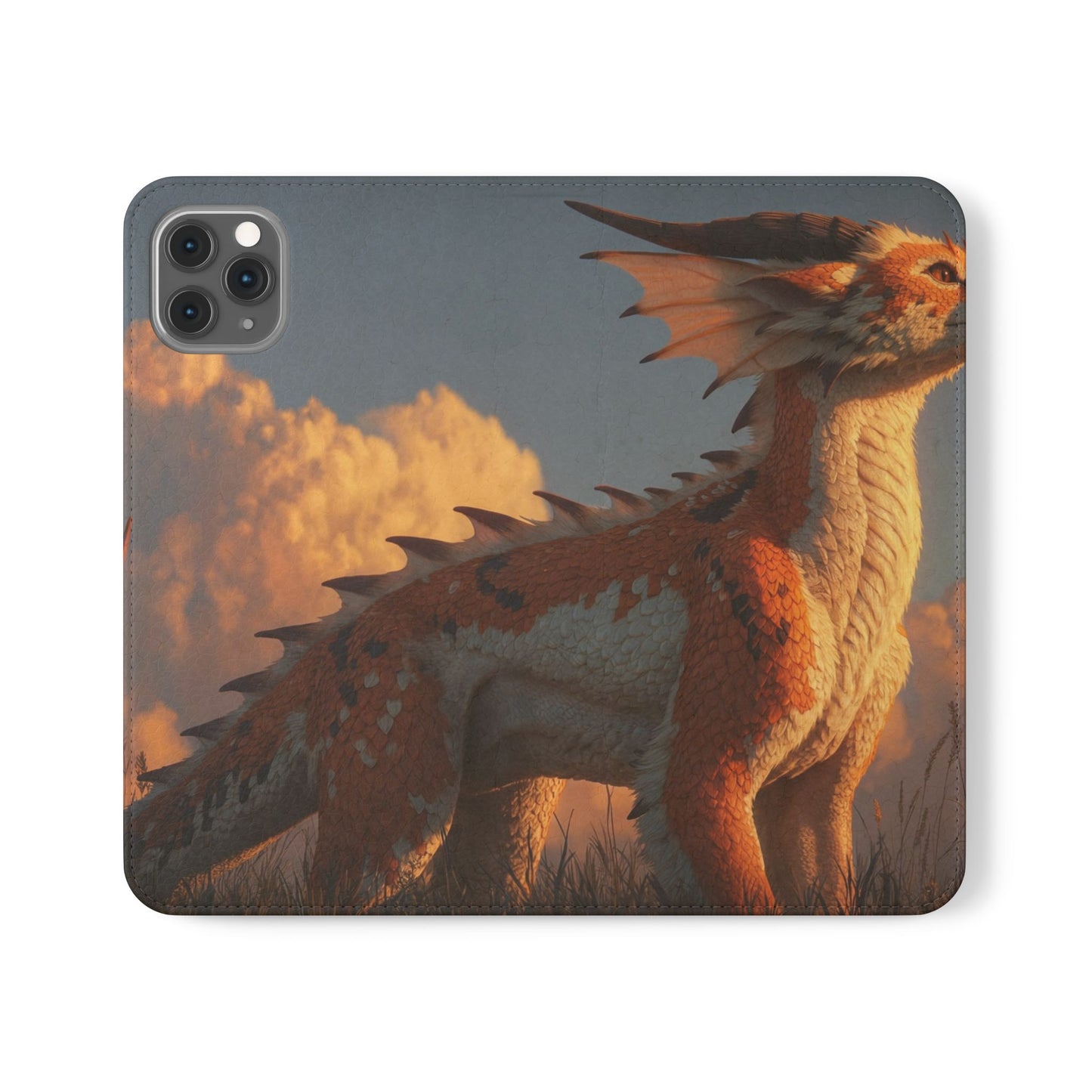 Gilded Dragon Flip Cases – Amber Sunset Guardian
