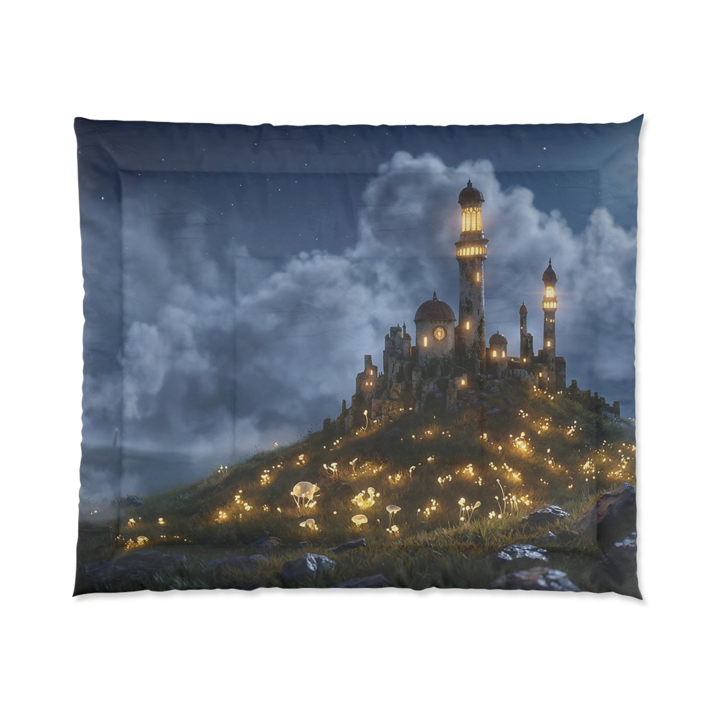 Luminous Castle Comforter – Moonlit Sentinel Dreamscape