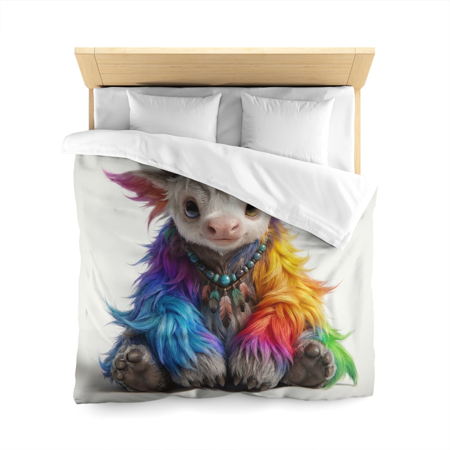 Rainbow Horned Guardian Microfiber Duvet Cover – Whimsical Spirit of the Whispering Peaks