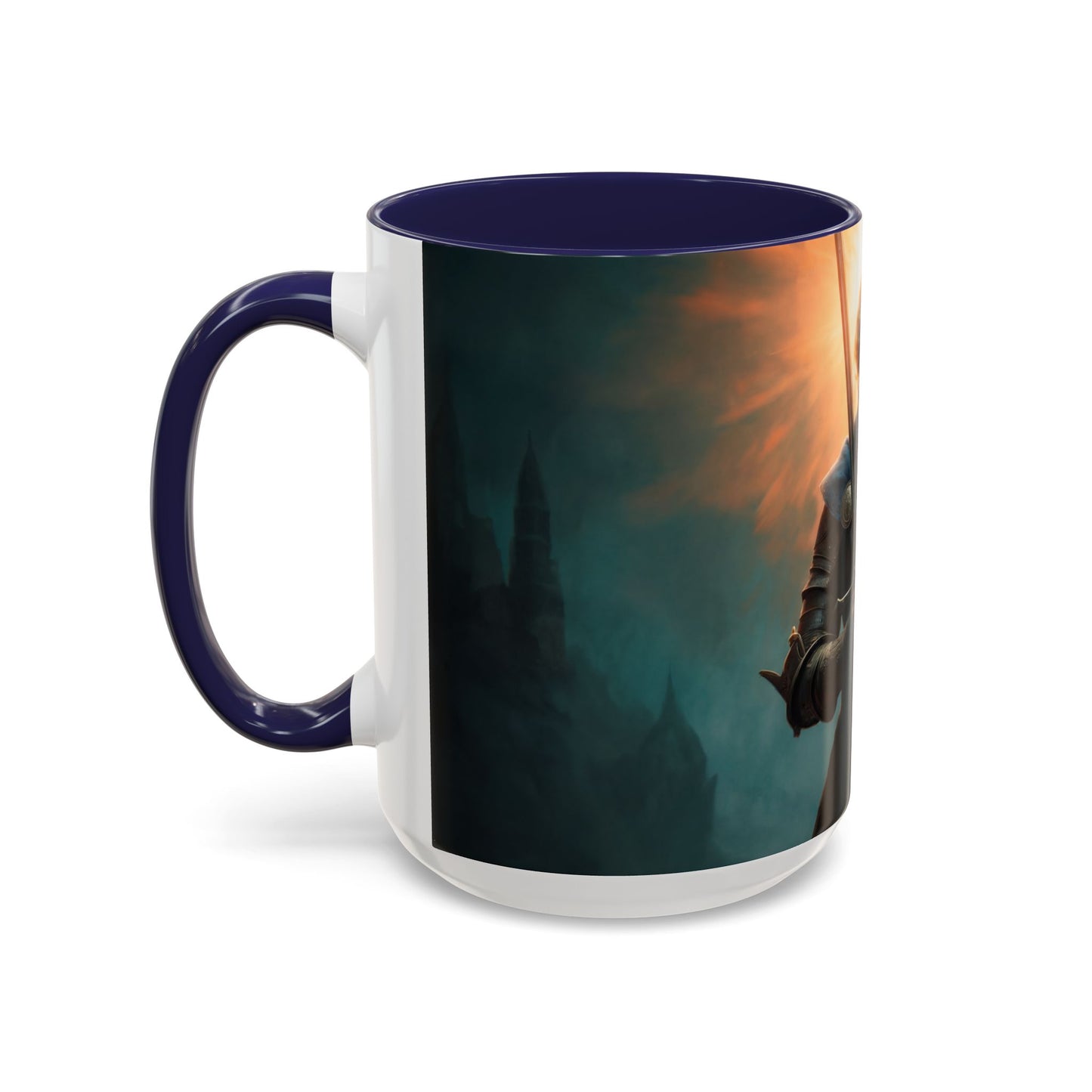Dawn-Kissed Sentinel Accent Coffee Mug (11, 15oz) – Radiant Resolve in Shadowed Towers