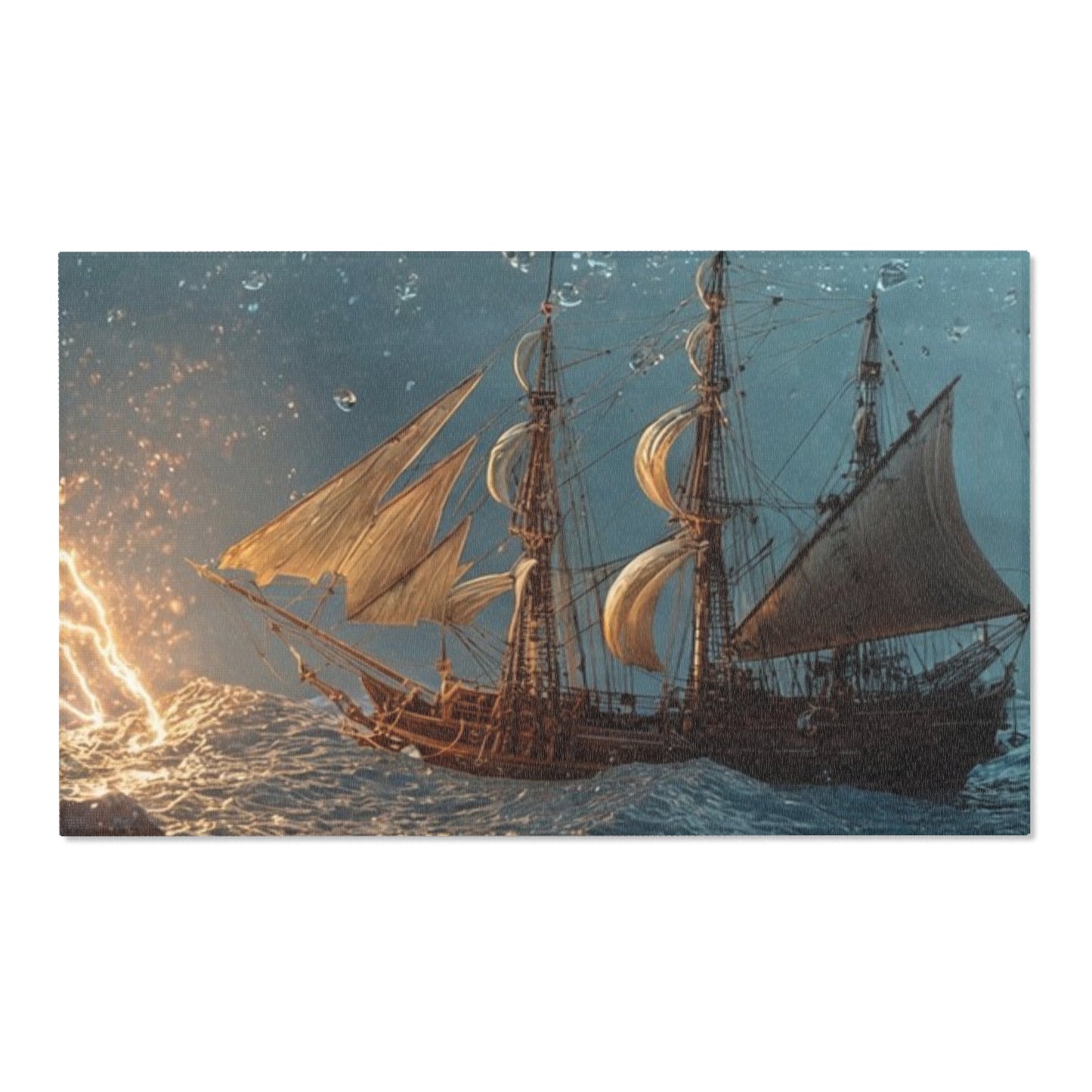 Storm-Sailed Ship in Bottle Area Rug – Captured Gale on Pebbled Shore