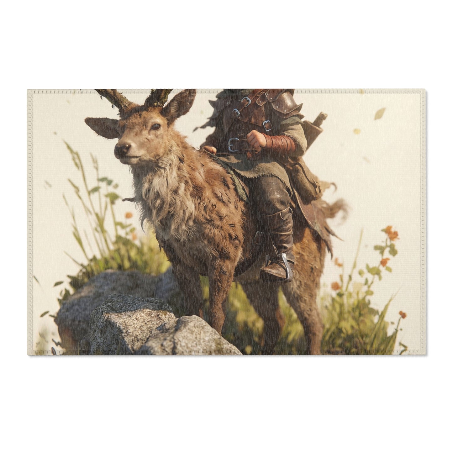 Boy with Stag Companion Area Rug – Sunlit Ridge Guardian