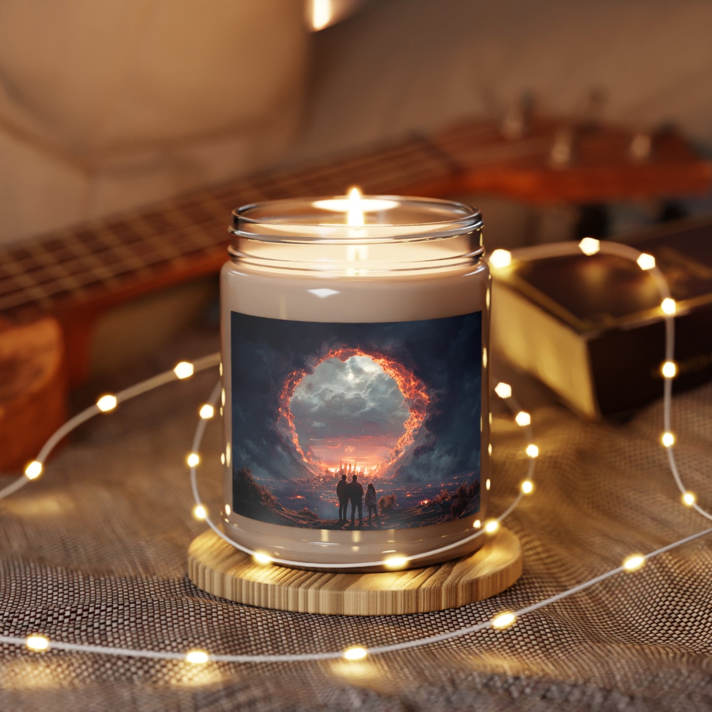 Celestial Portal Scented Soy Candles with White Lid, 9oz – Warm Glow Over a City of Dreams