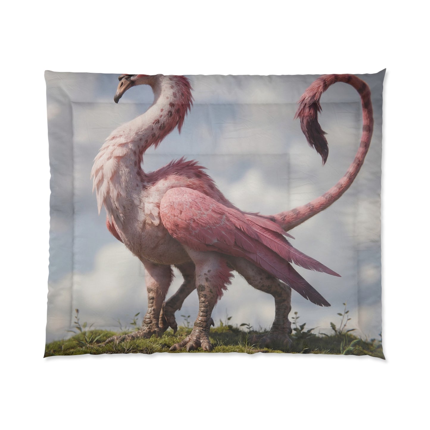 Pink Dawn Sentinel Comforter – Ethereal Feathered Guardian Dreamscape