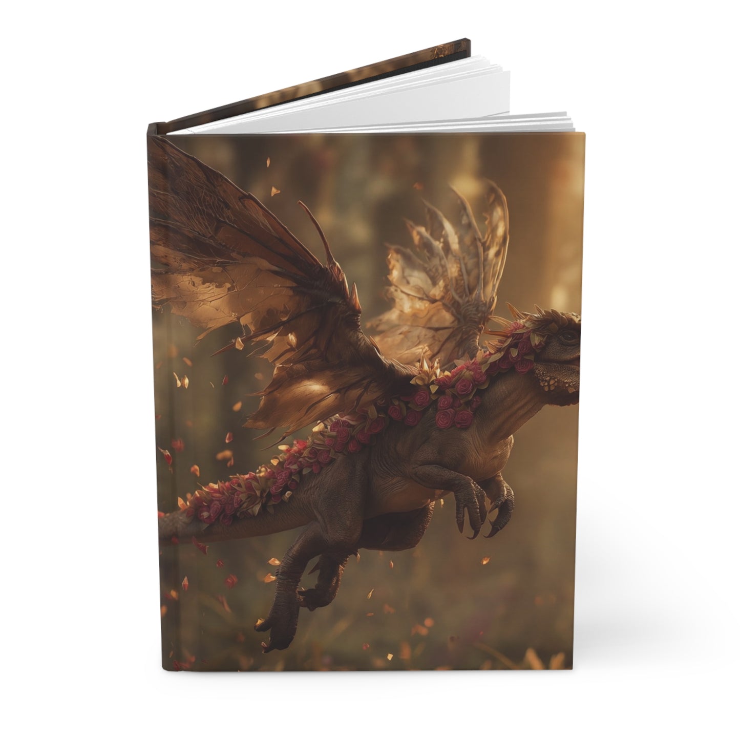 Rose-Adorned Dragon Hardcover Journal Matte – Whispers of the Sunlit Grove