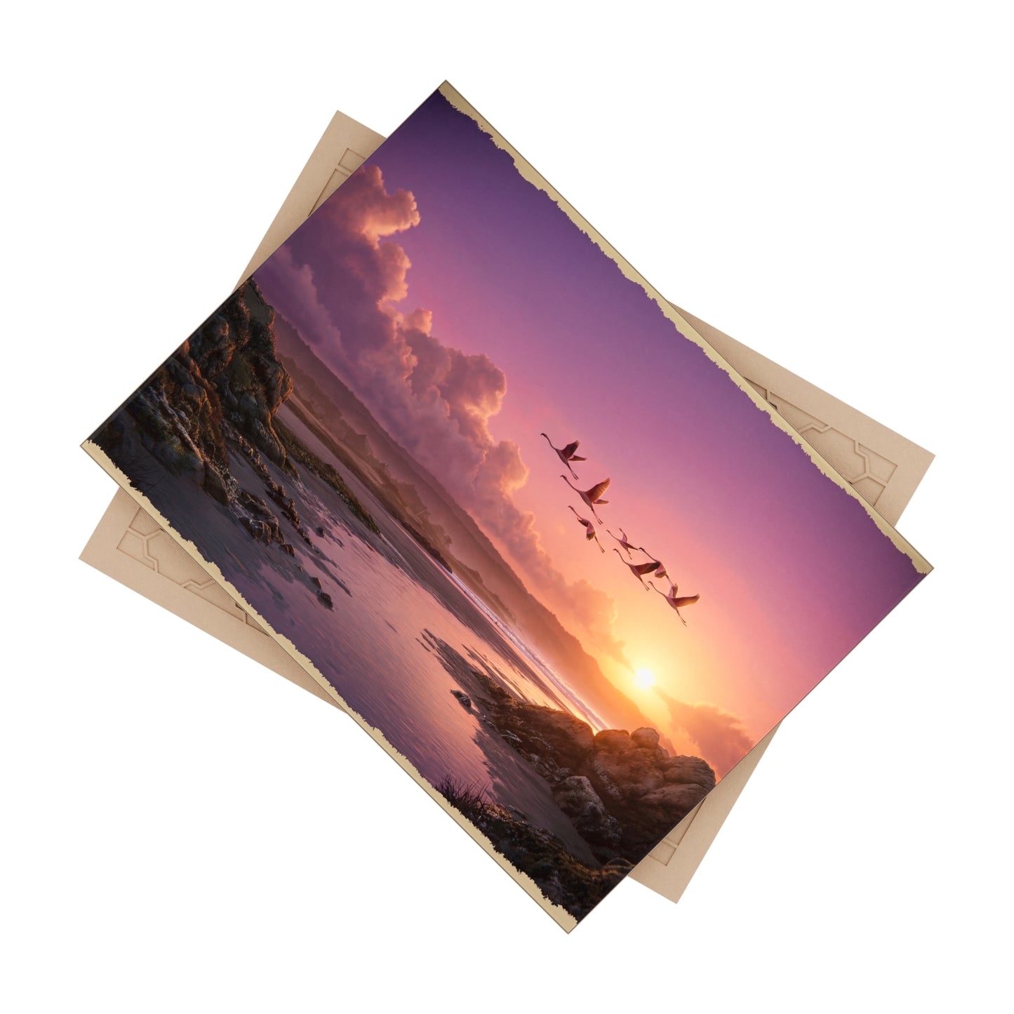 Flamingo Sunset Ceramic Photo Tile – Pink Skies Over Coastal Dawn