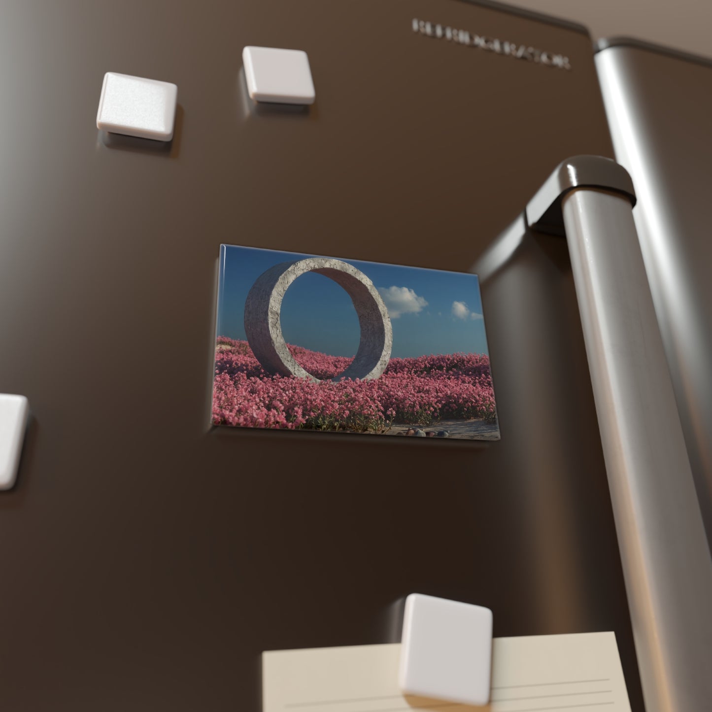 Concrete Ring in Pink Bloom Field Button Magnet, Rectangle (1 & 10 pcs) – A Gateway Through Wildness