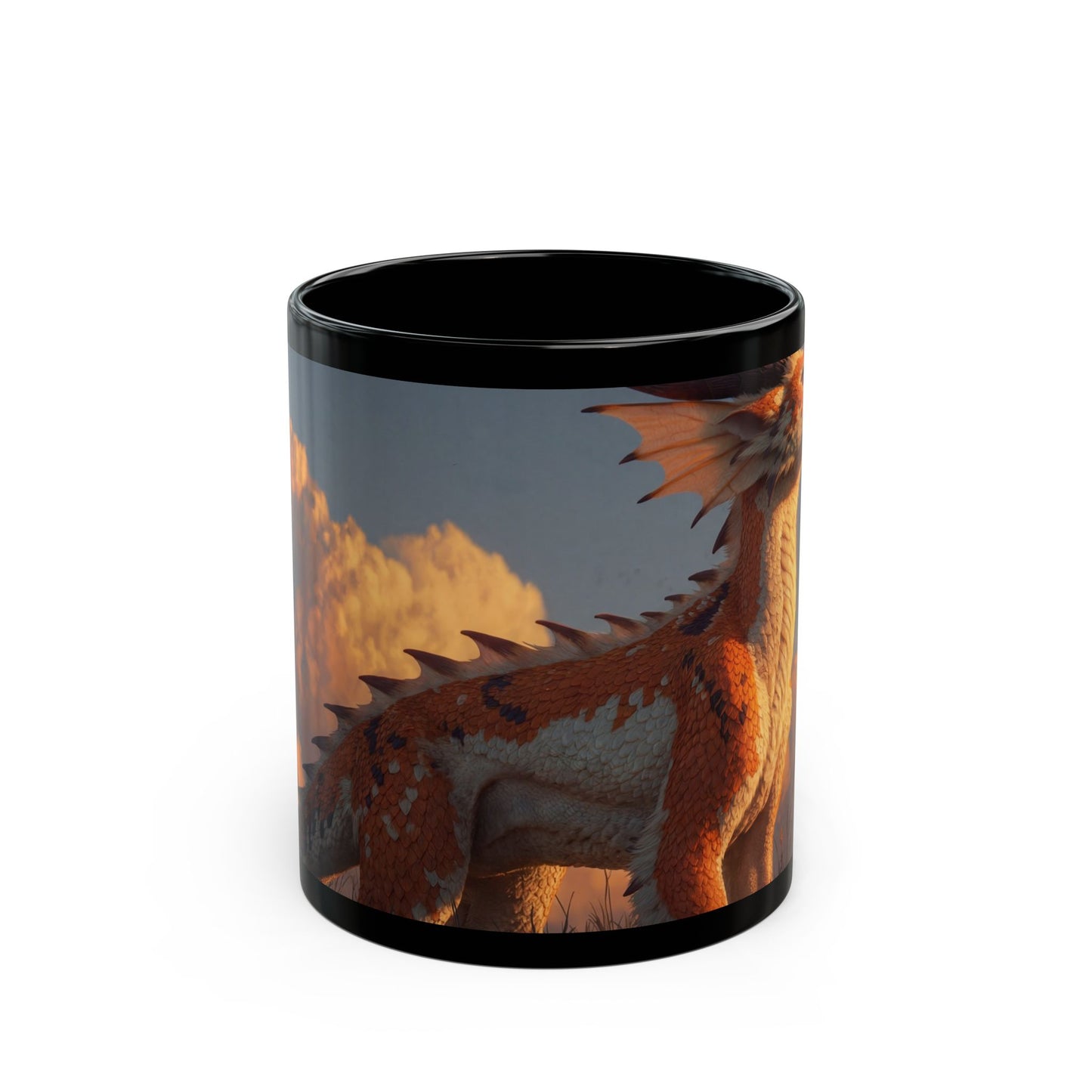Sunset Sentinel Dragon Mug – Warm Ember Glow on a Quiet Meadow