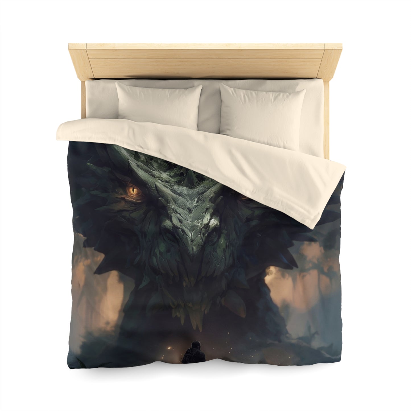 Ancient Dragon Sentinel Microfiber Duvet Cover – Forest Guardian at Dusk