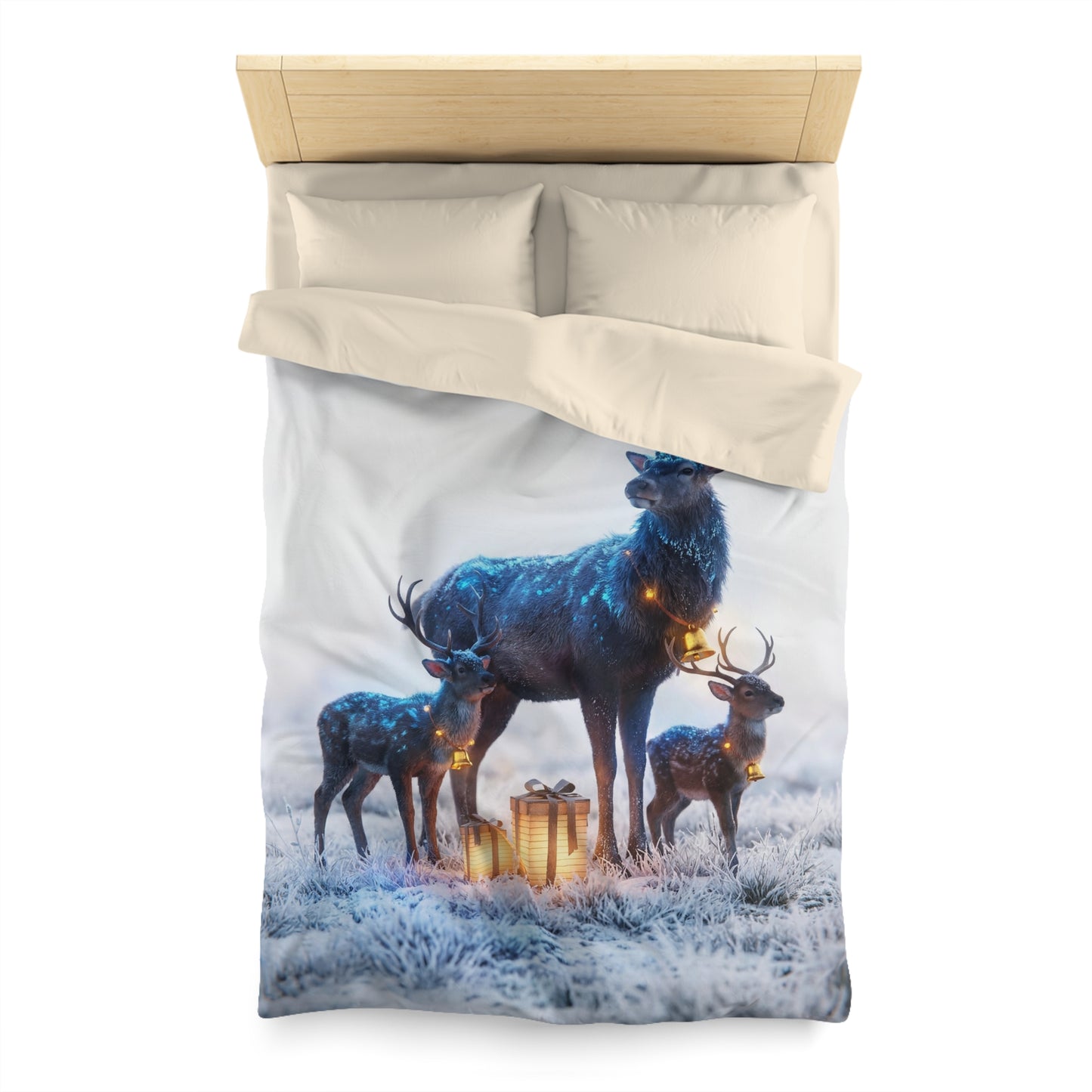 Frost-Clad Deer Family Microfiber Duvet Cover – Whispering Winter Giftscape