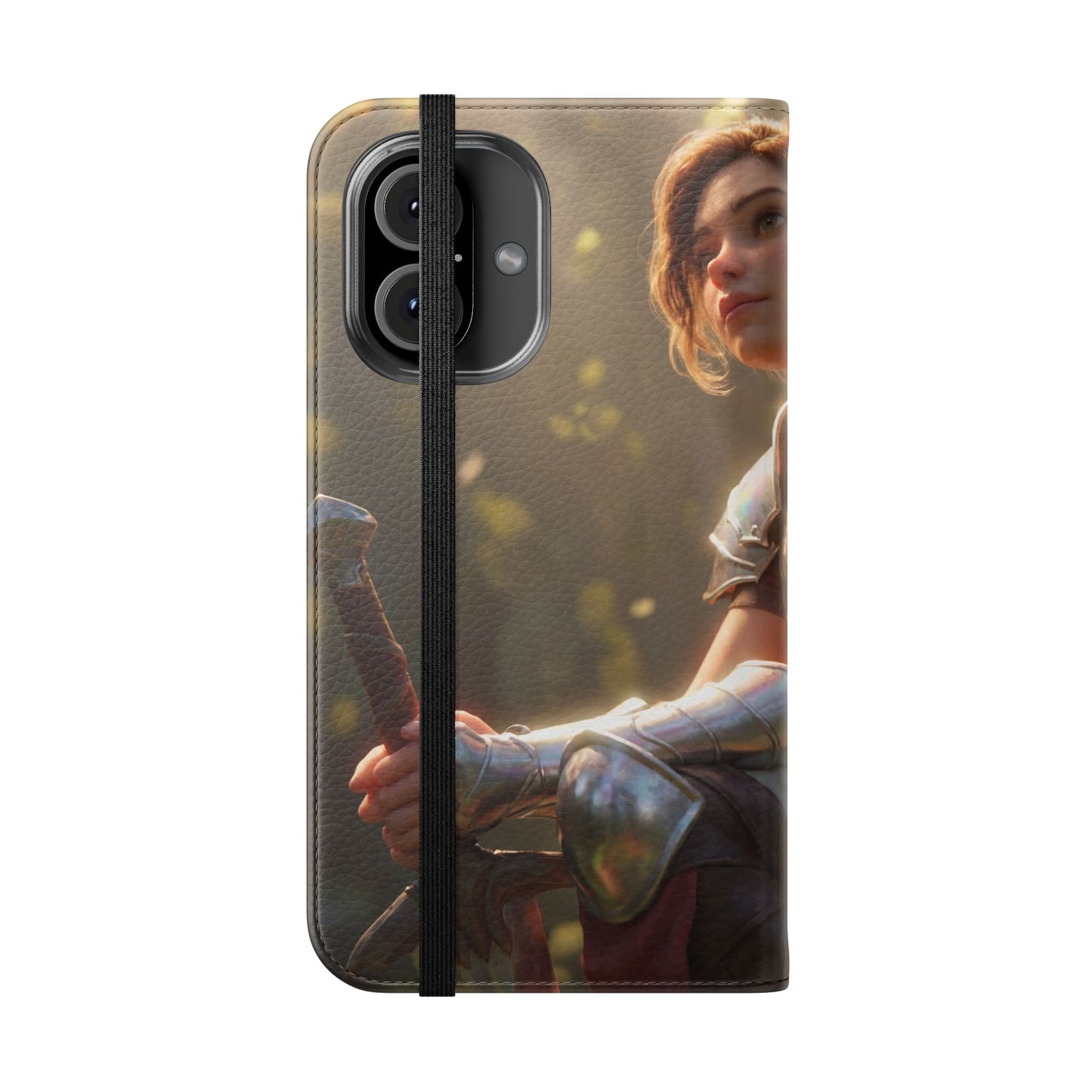 Elven Knight with Dragon Flip Cases – Iridescent Armor & Tiny Guardian Portrait