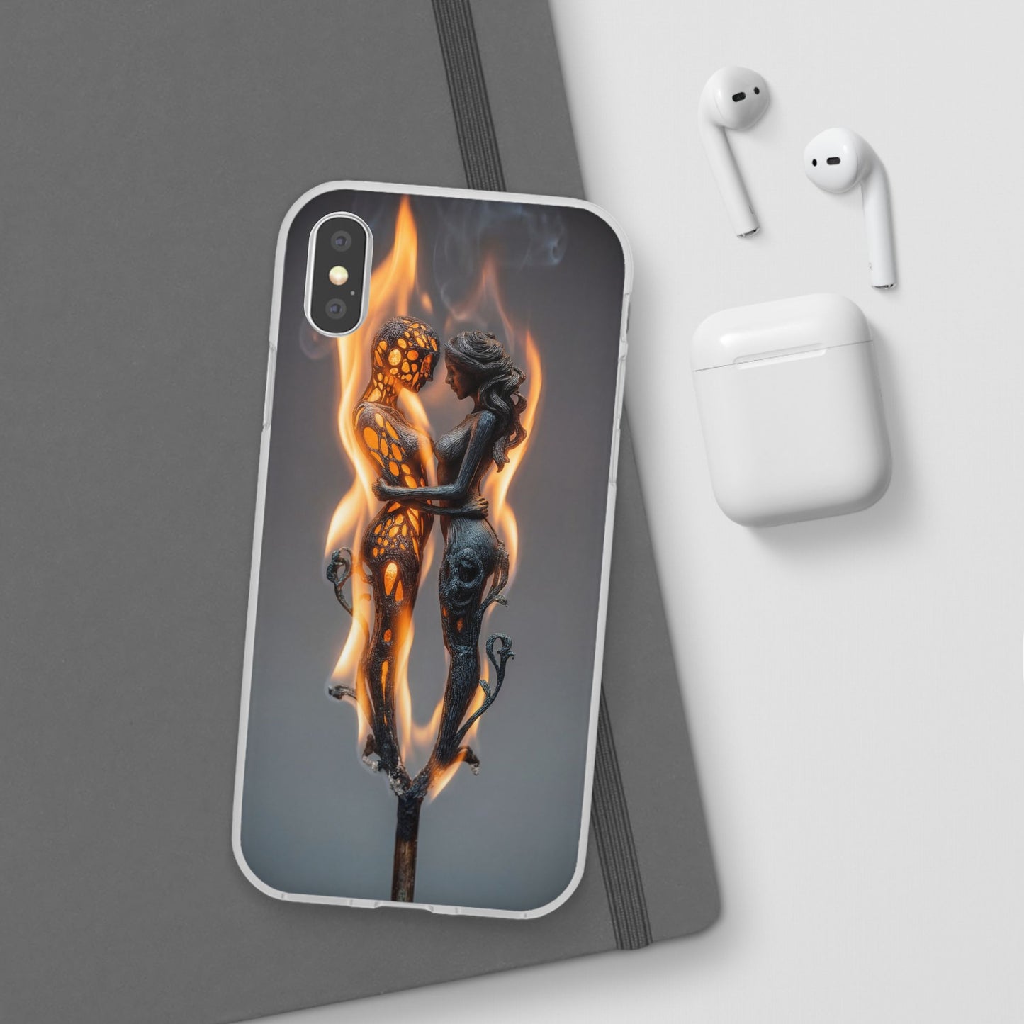 Flame-Embraced Lovers Flexi Cases – Intimate Glow Within the Fire
