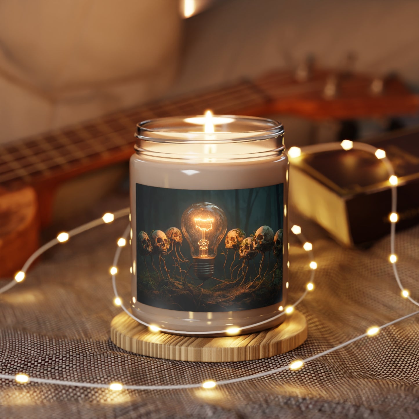 Illuminated Idea Bulb Scented Soy Candles with White Lid, 9oz – Warmth in the Whispering Woods