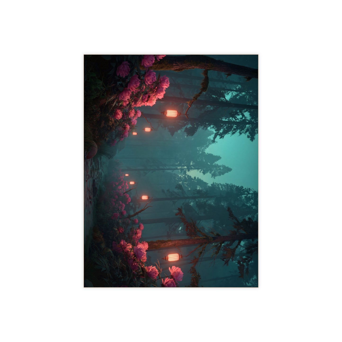 Whispering Woods Lantern Path Ceramic Photo Tile – Pink Peonies in Twilight