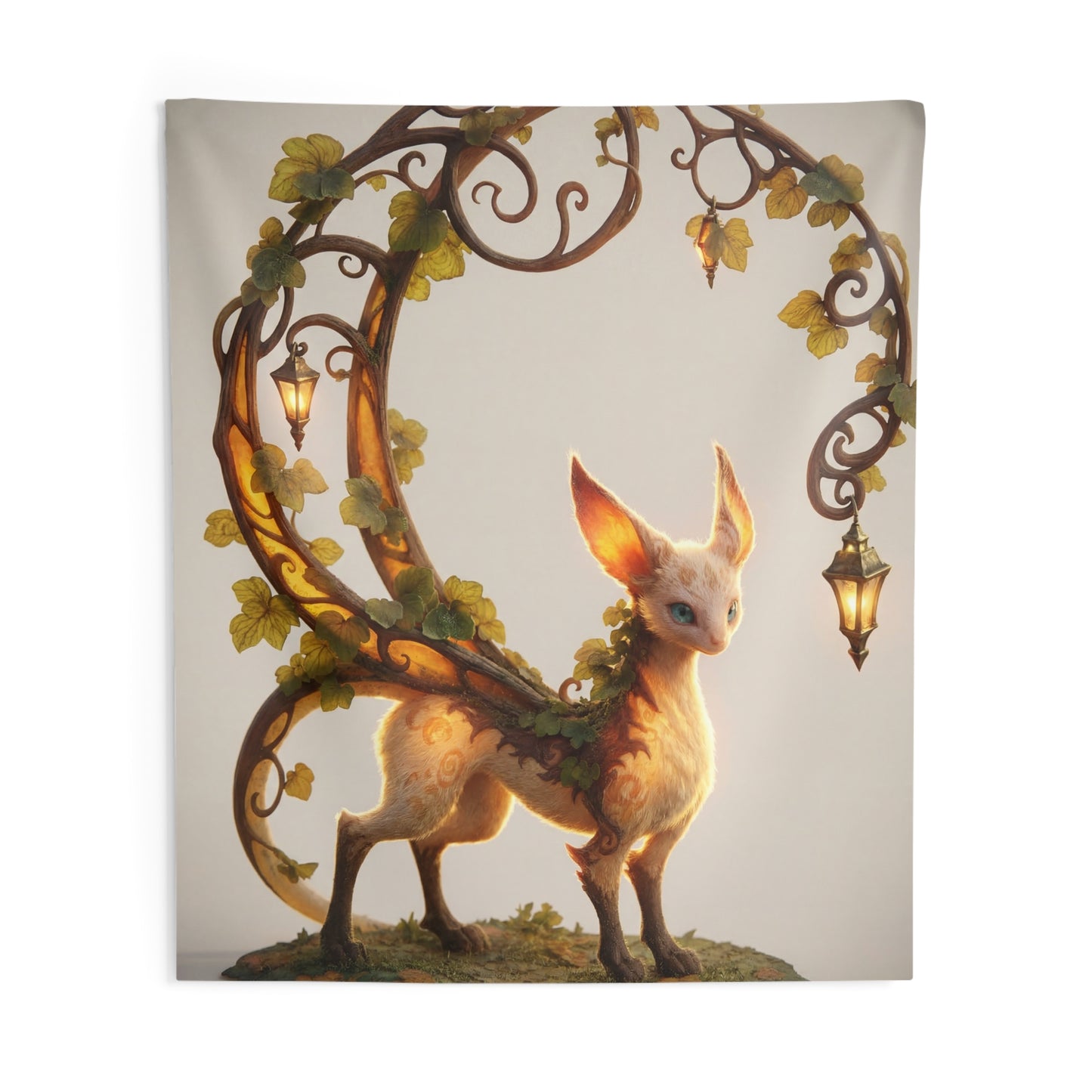 Whimsical Fae Cat Wall Tapestry – Twilight Lantern Archway