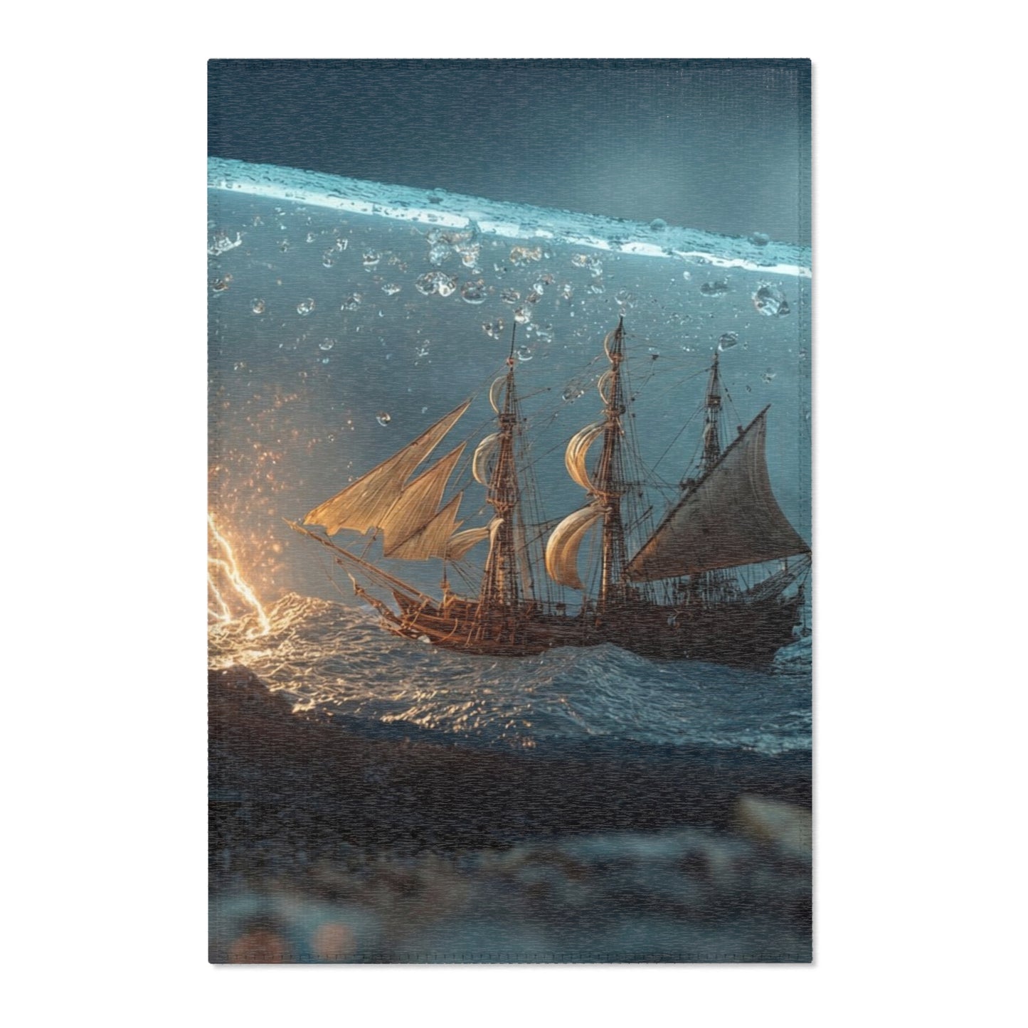 Storm-Sailed Ship in Bottle Area Rug – Captured Gale on Pebbled Shore