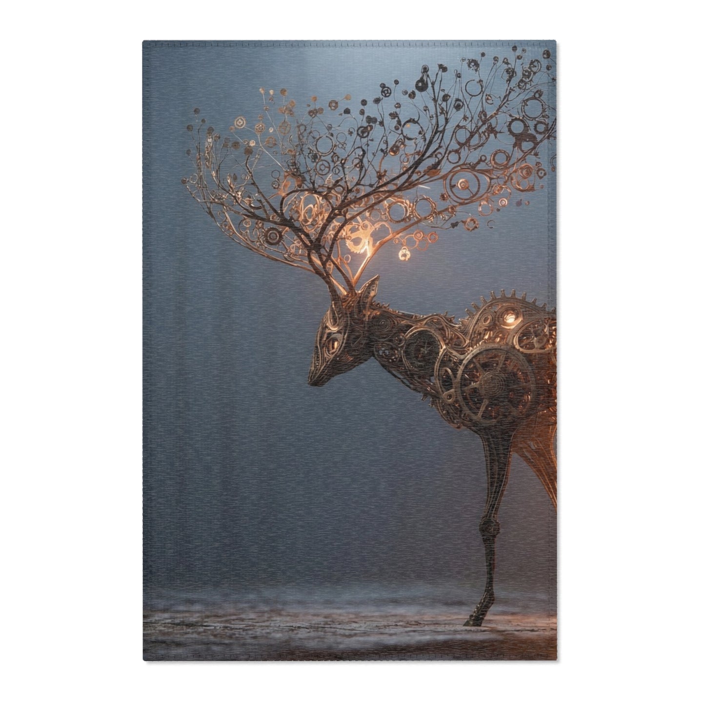 Clockwork Stag Area Rug – Luminescent Forest Sentinel