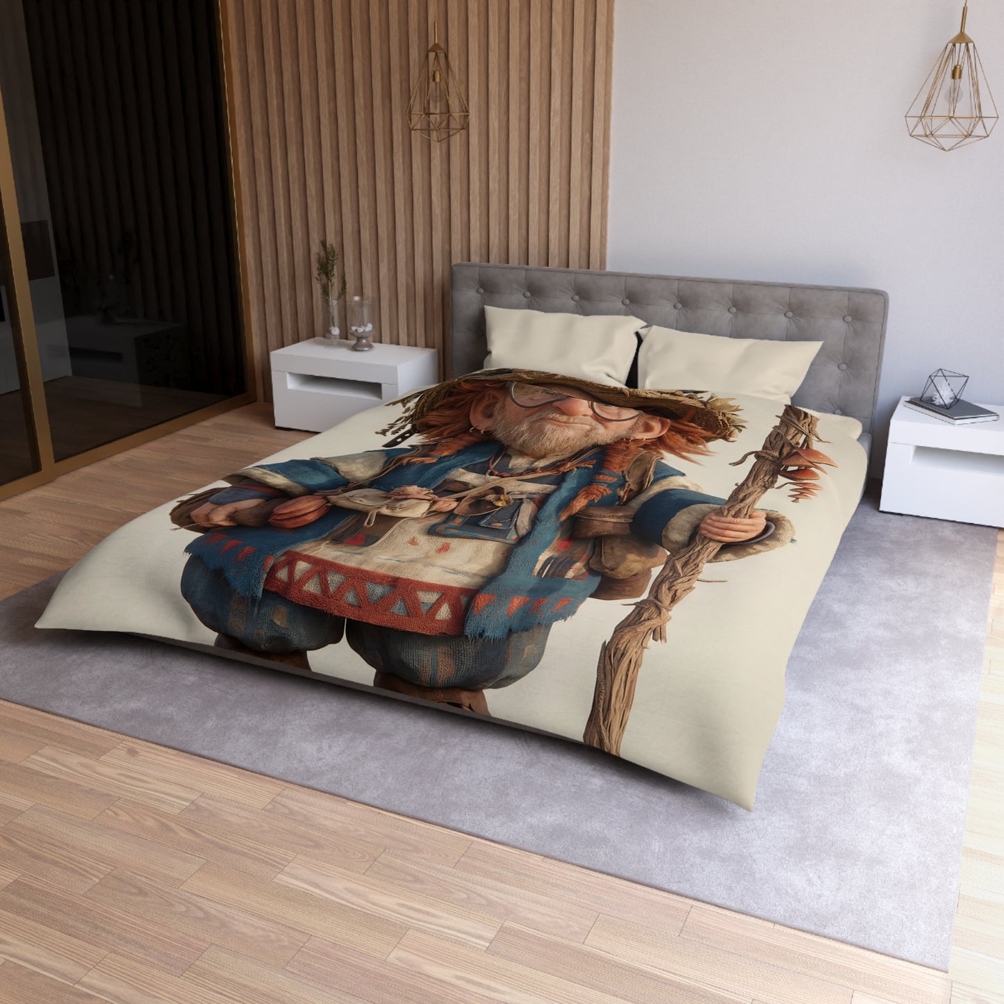 Forest Wiseman Microfiber Duvet Cover – Earth-Toned Herbal Gatherer